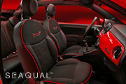 New fabric seats with FIAT monogram Seaqual® Yarn, red piping and dedicated logo 